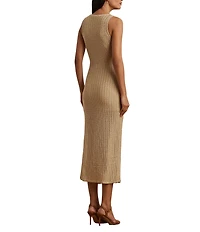 Lauren Ralph Lauren Stretch Knit Crew Neck Sleeveless Side Slit Midi Dress
