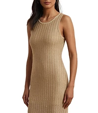 Lauren Ralph Lauren Stretch Knit Crew Neck Sleeveless Side Slit Midi Dress