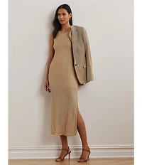 Lauren Ralph Lauren Stretch Knit Crew Neck Sleeveless Side Slit Midi Dress