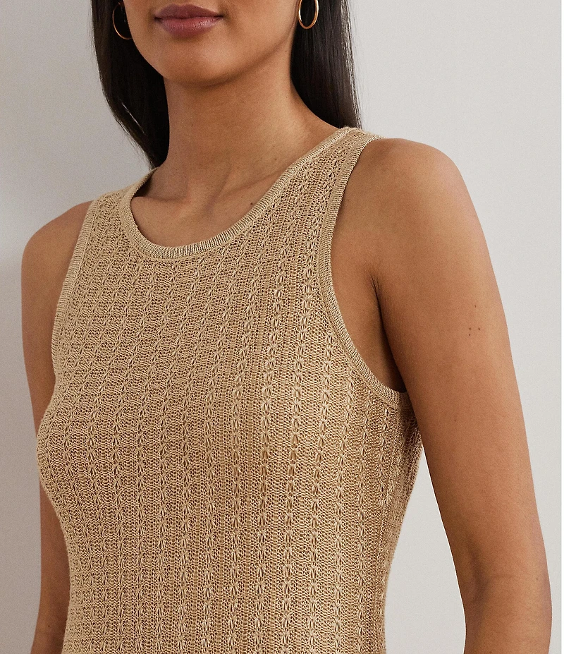 Lauren Ralph Lauren Stretch Knit Crew Neck Sleeveless Side Slit Midi Dress