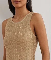 Lauren Ralph Lauren Stretch Knit Crew Neck Sleeveless Side Slit Midi Dress