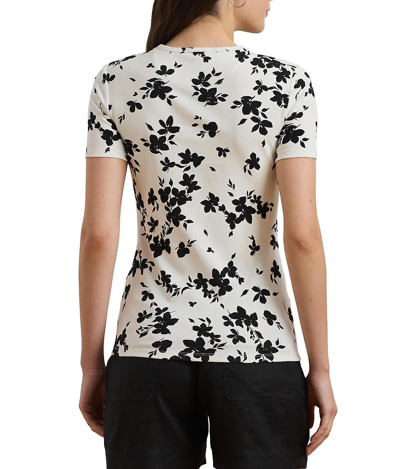 Lauren Ralph Lauren Stretch Knit Floral Print Crew Neck Short Sleeve Tee