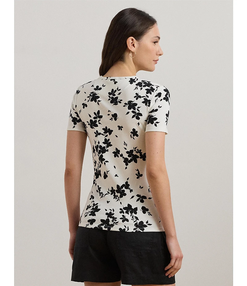 Lauren Ralph Lauren Stretch Knit Floral Print Crew Neck Short Sleeve Tee
