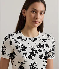 Lauren Ralph Lauren Stretch Knit Floral Print Crew Neck Short Sleeve Tee