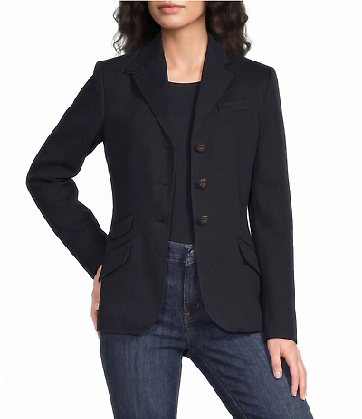 Lauren Ralph Lauren Stretch Knit Herringbone Notch Lapel Long Sleeve Jacket