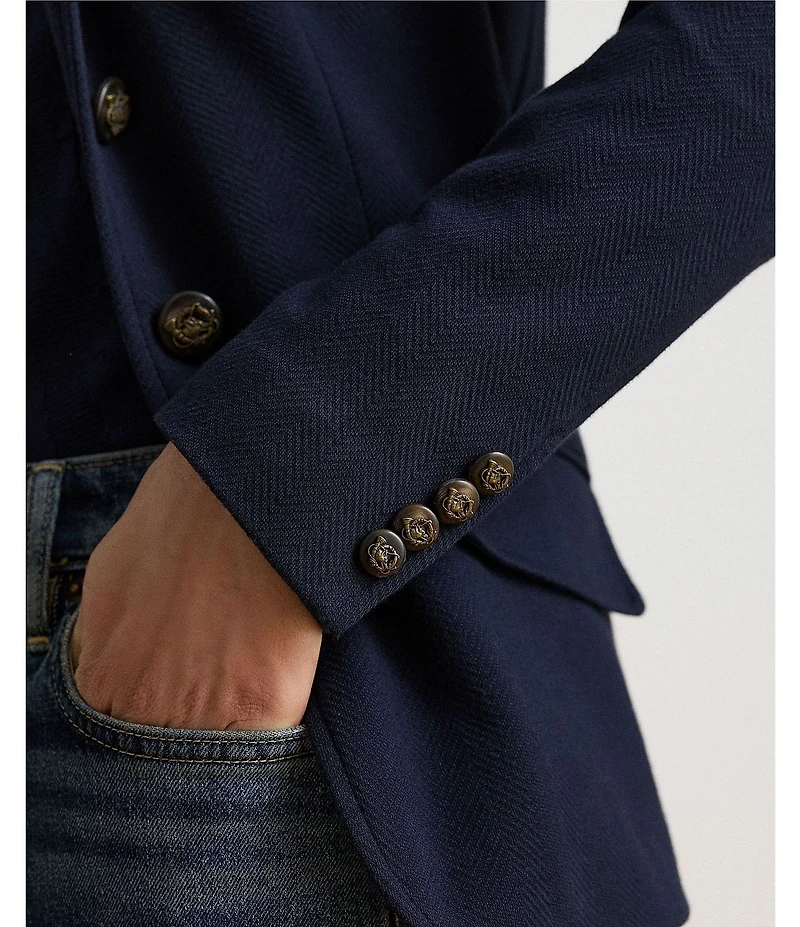 Lauren Ralph Lauren Stretch Knit Herringbone Notch Lapel Long Sleeve Jacket
