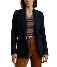 Lauren Ralph Lauren Stretch Knit Jacquard Buckle Trim Herringbone Blazer