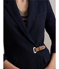 Lauren Ralph Lauren Stretch Knit Jacquard Buckle Trim Herringbone Blazer