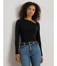 Lauren Ralph Lauren Stretch Knit Jersey Asymmetric Neck Long Sleeve Top