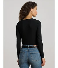 Lauren Ralph Lauren Stretch Knit Jersey Asymmetric Neck Long Sleeve Top