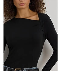 Lauren Ralph Lauren Stretch Knit Jersey Asymmetric Neck Long Sleeve Top