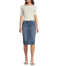 Lauren Ralph Lauren Stretch Knit Stripe Boat Neck Short Sleeve Tee Shirt