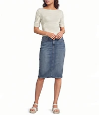 Lauren Ralph Lauren Stretch Knit Stripe Boat Neck Short Sleeve Tee Shirt