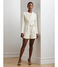 Lauren Ralph Lauren Stretch Peak Lapel Collar Long Sleeves Belted Double-Breasted Romper