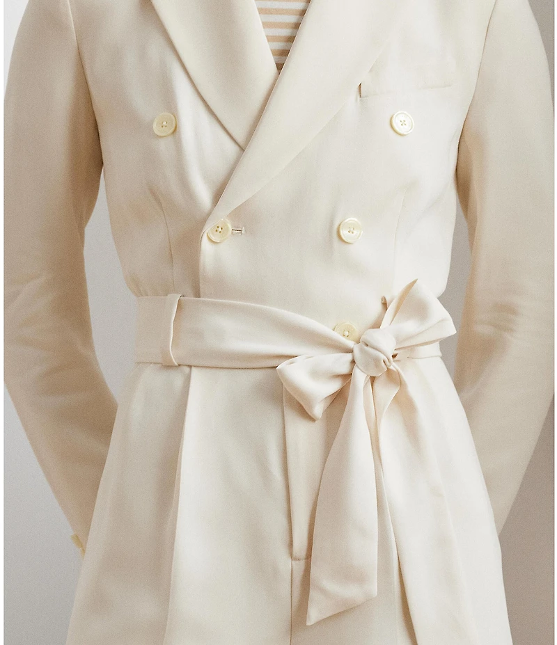 Lauren Ralph Lauren Stretch Peak Lapel Collar Long Sleeves Belted Double-Breasted Romper