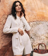 Lauren Ralph Lauren Stretch Peak Lapel Collar Long Sleeves Belted Double-Breasted Romper