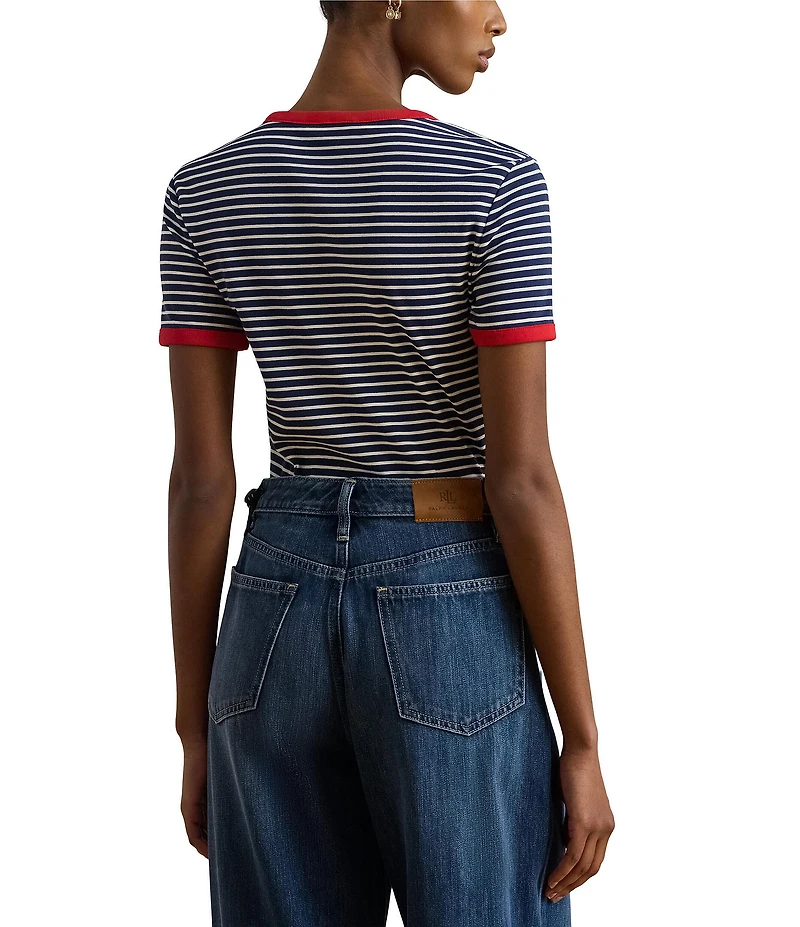 Lauren Ralph Lauren Stretch Rib Knit Striped Cotton Tee