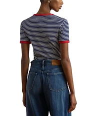 Lauren Ralph Lauren Stretch Rib Knit Striped Cotton Tee