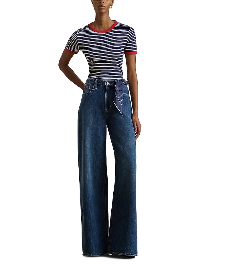 Lauren Ralph Lauren Stretch Rib Knit Striped Cotton Tee