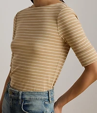 Lauren Ralph Lauren Stretch Ribbed Knit Boat Neck 3/4 Sleeve Top