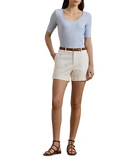 Lauren Ralph Lauren Cotton Blend Rib-Knit Scoop Neck Elbow Sleeve Tee