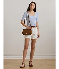 Lauren Ralph Lauren Cotton Blend Rib-Knit Scoop Neck Elbow Sleeve Tee