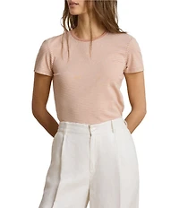 Lauren Ralph Lauren Stretch Ribbed Knit Stripe Crew Neck Short Sleeve Tee Shirt