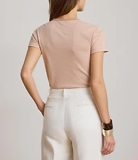 Lauren Ralph Lauren Stretch Ribbed Knit Stripe Crew Neck Short Sleeve Tee Shirt