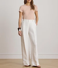 Lauren Ralph Lauren Stretch Ribbed Knit Stripe Crew Neck Short Sleeve Tee Shirt