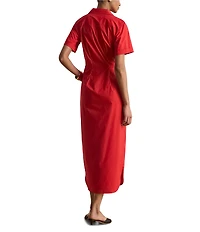 Lauren Ralph Lauren Stretch Silky Cotton Point Collar Short Sleeve Midi Shirtdress