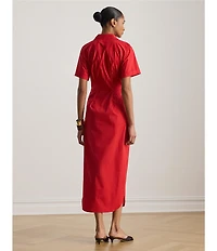 Lauren Ralph Lauren Stretch Silky Cotton Point Collar Short Sleeve Midi Shirtdress