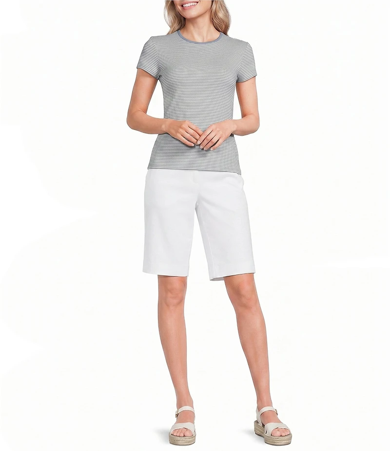 Lauren Ralph Lauren Stretch Stripe Ribbed Knit Stripe Crew Neck Short Sleeve Tee Shirt