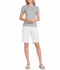 Lauren Ralph Lauren Stretch Stripe Ribbed Knit Stripe Crew Neck Short Sleeve Tee Shirt