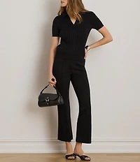 Lauren Ralph Lauren Stretch Twill Mid Rise Wide Leg Ankle Length Pants