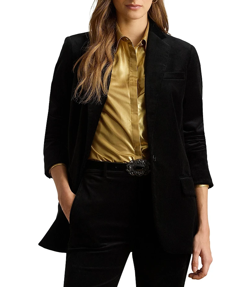Lauren Ralph Lauren Stretch Velvet Notch Lapel Long Sleeve Blazer