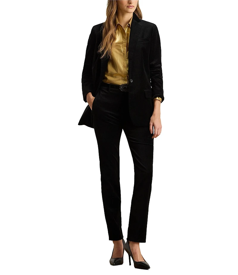 Lauren Ralph Lauren Stretch Velvet Notch Lapel Long Sleeve Blazer
