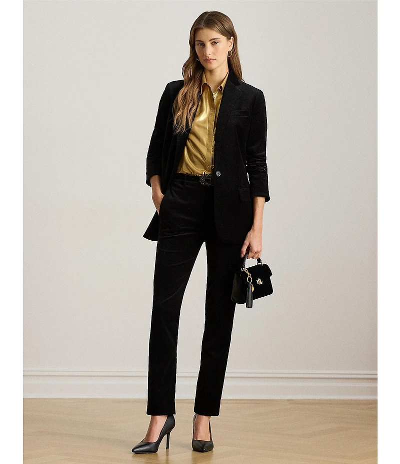 Lauren Ralph Lauren Stretch Velvet Notch Lapel Long Sleeve Blazer