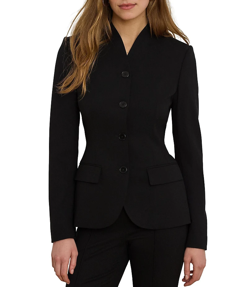 Lauren Ralph Lauren Stretch Wool Crepe Curved Stand Collar Long Sleeves Jacket