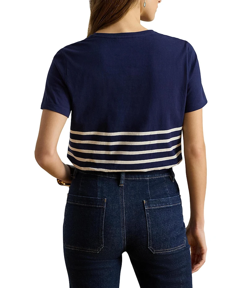 Lauren Ralph Lauren Stripe Embroidered Logo Jersey Tee