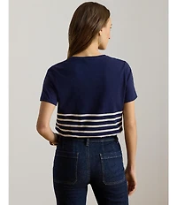 Lauren Ralph Lauren Stripe Embroidered Logo Jersey Tee