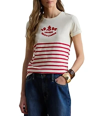 Lauren Ralph Lauren Stripe Embroidered Logo Jersey Tee