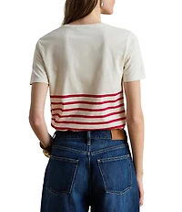 Lauren Ralph Lauren Stripe Embroidered Logo Jersey Tee