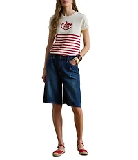 Lauren Ralph Lauren Stripe Embroidered Logo Jersey Tee