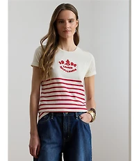 Lauren Ralph Lauren Stripe Embroidered Logo Jersey Tee