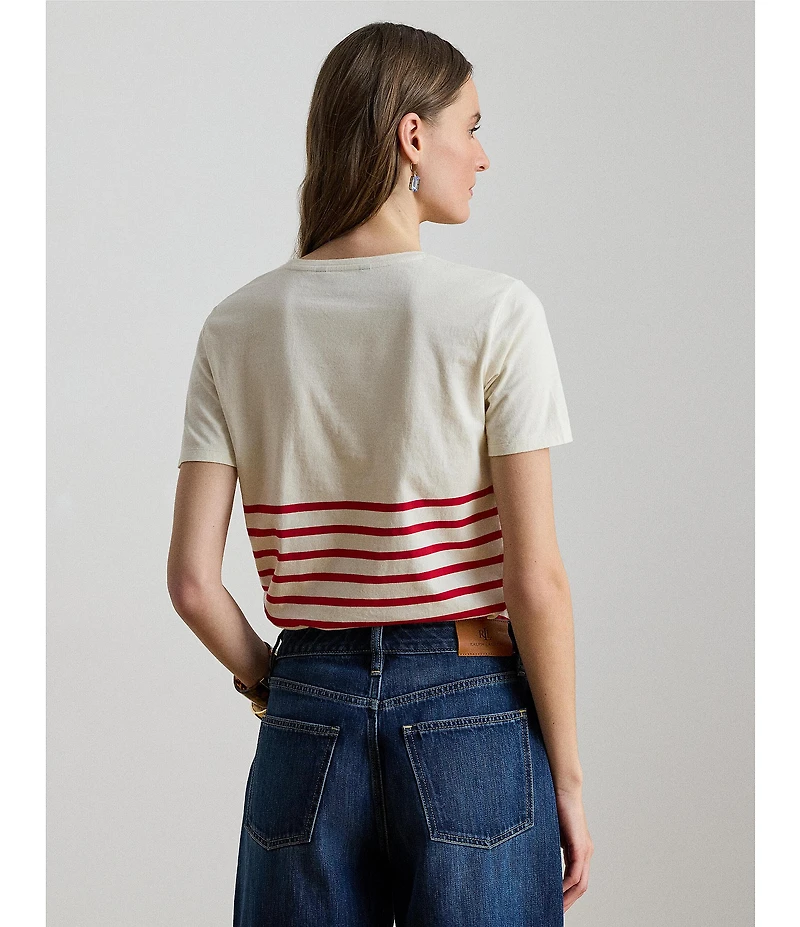 Lauren Ralph Lauren Stripe Embroidered Logo Jersey Tee