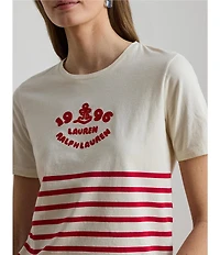 Lauren Ralph Lauren Stripe Embroidered Logo Jersey Tee