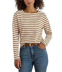 Lauren Ralph Lauren Stripe Jersey Knit Snap Trim Boatneck Top