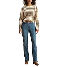 Lauren Ralph Lauren Stripe Jersey Knit Snap Trim Boatneck Top
