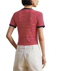 Lauren Ralph Lauren Stripe Knit Stretch Cotton Crew Neckline Short Sleeve Tee