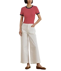 Lauren Ralph Lauren Stripe Knit Stretch Cotton Crew Neckline Short Sleeve Tee